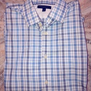 Banana republic non iron slim fit medium blue black plaid dress shirt button up